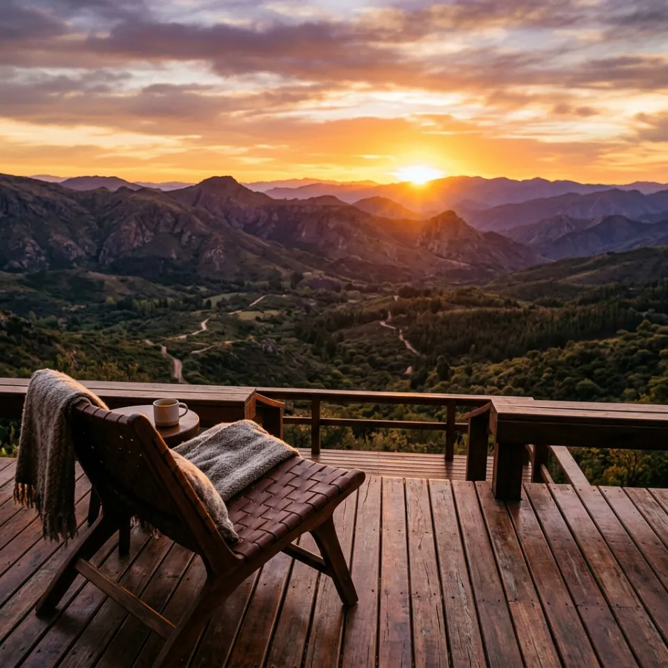 Deck con vista al atardecer